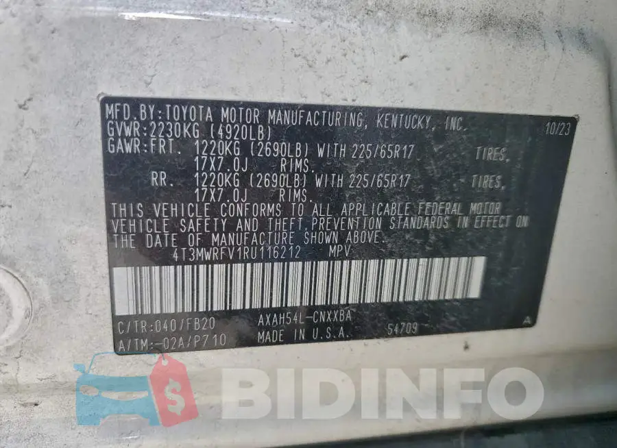 4T3MWRFV1RU116212 Photo# 13