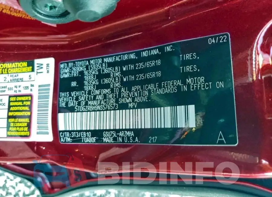 5TDGZRBH9NS576573 Photo# 13