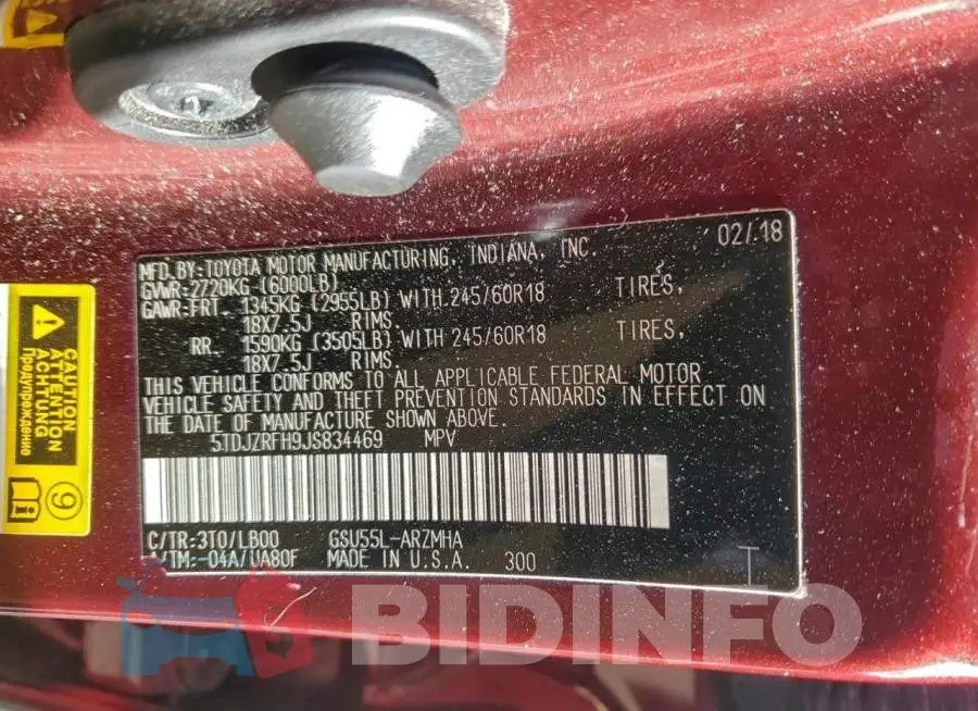 5TDJZRFH9JS834469 Photo# 13