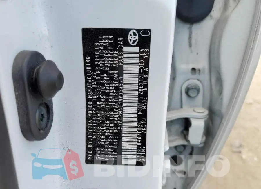 5YFEPMAE1NP334571 Photo# 12