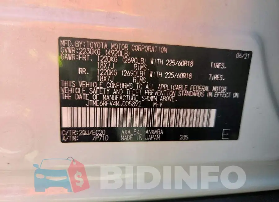 JTME6RFV4MJ005892 Photo# 14