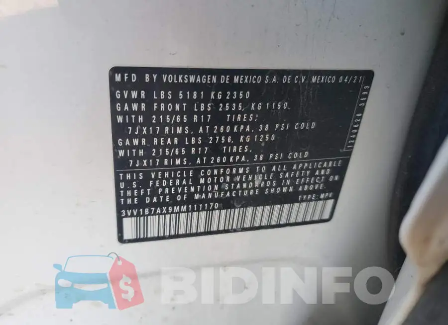 3VV1B7AX9MM111170 Photo# 13