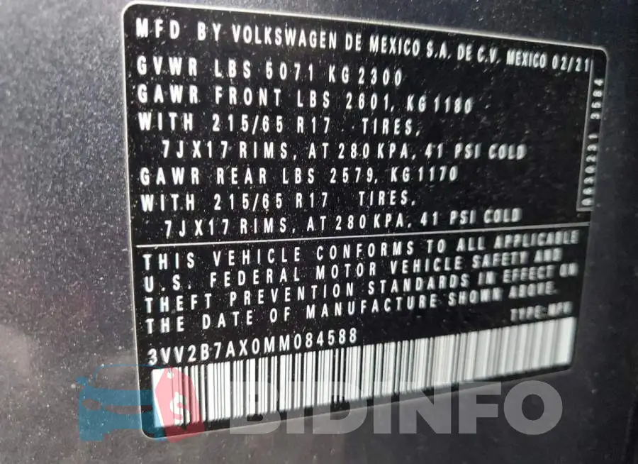 3VV2B7AX0MM084588 Photo# 13