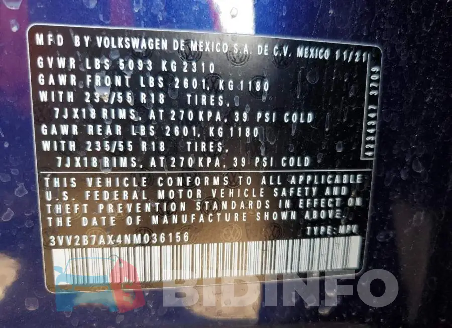 3VV2B7AX4NM036156 Photo# 13