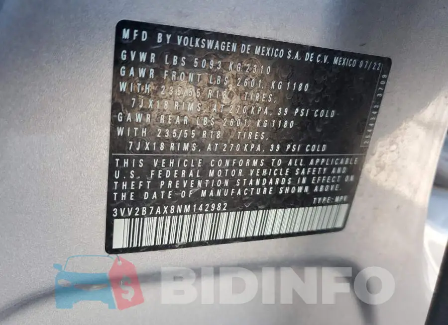 3VV2B7AX8NM142982 Photo# 13