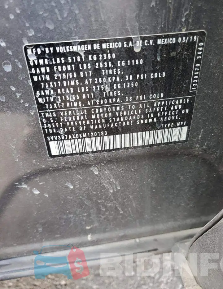 3VV3B7AX0KM120183 Photo# 13