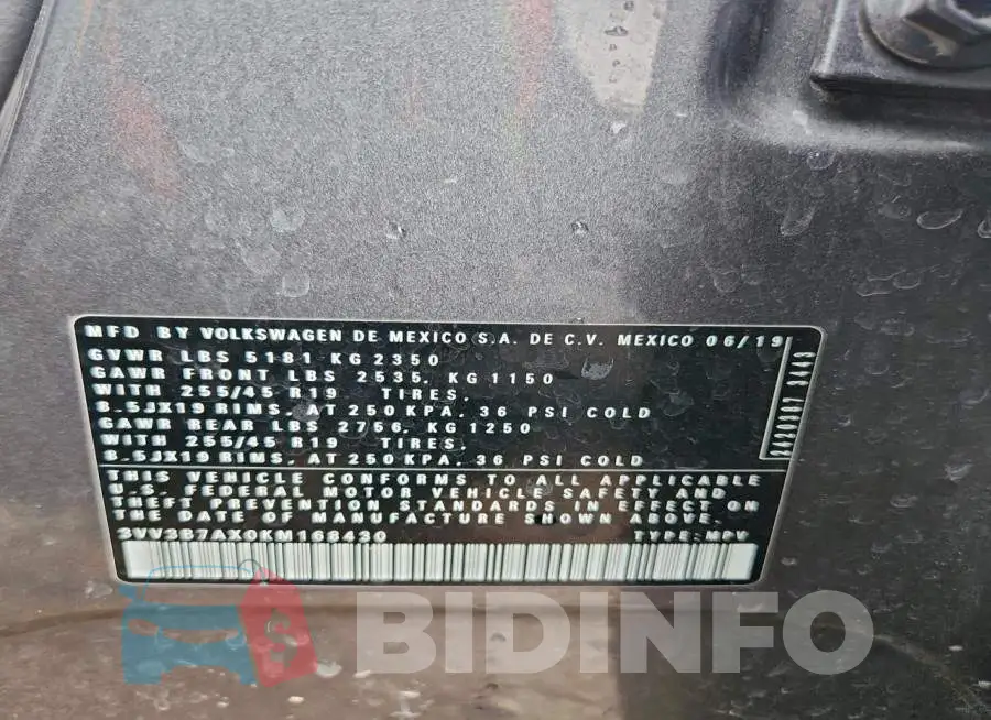 3VV3B7AX0KM168430 Photo# 12