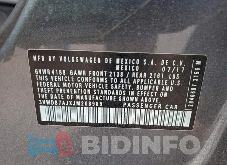 3VWDB7AJXJM208989 Photo# 12