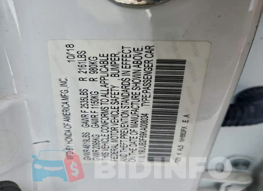 19UUB2F69KA008034 Photo# 12