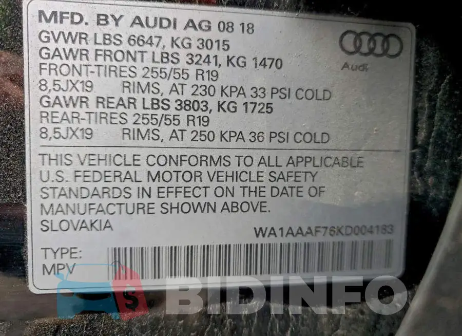 WA1AAAF76KD004183 Photo# 14