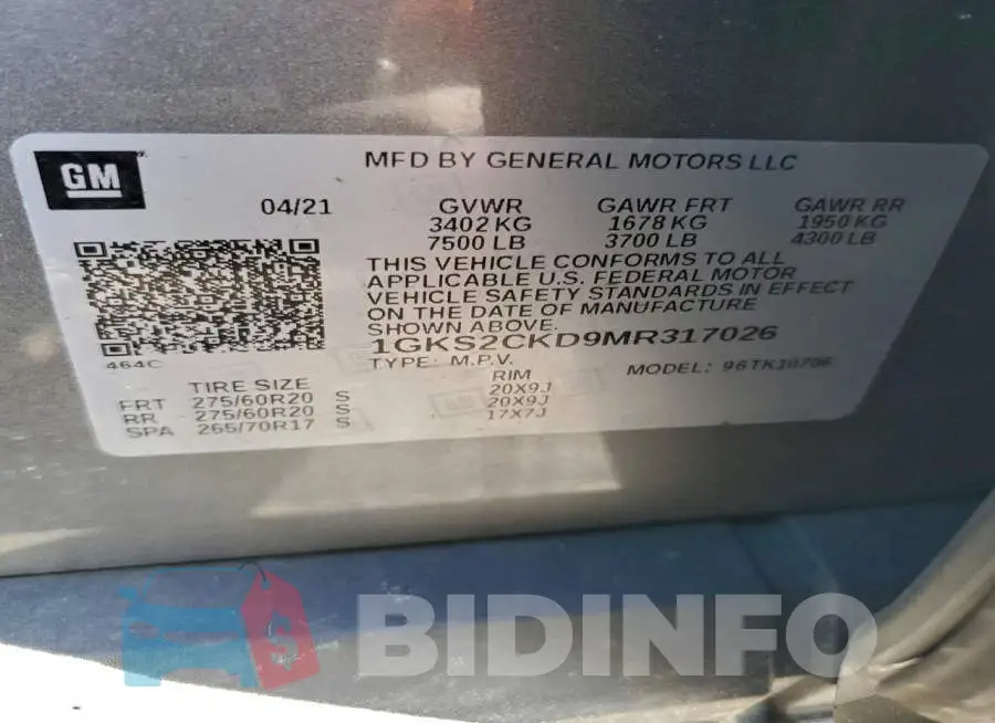 1GKS2CKD9MR317026 Photo# 13