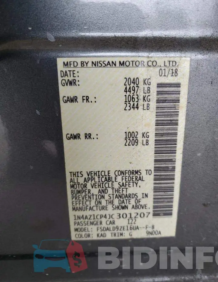 1N4AZ1CP4JC301207 Photo# 12
