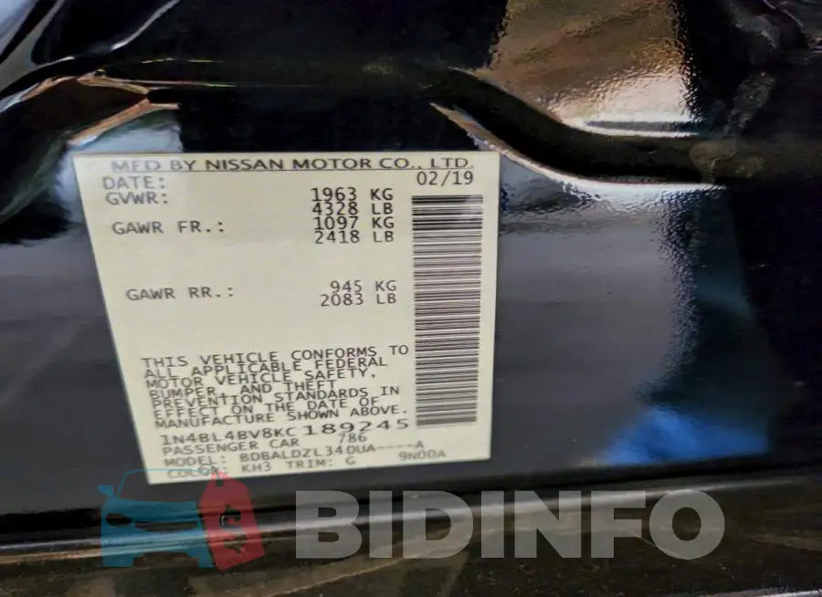 1N4BL4BV8KC189245 Photo# 12