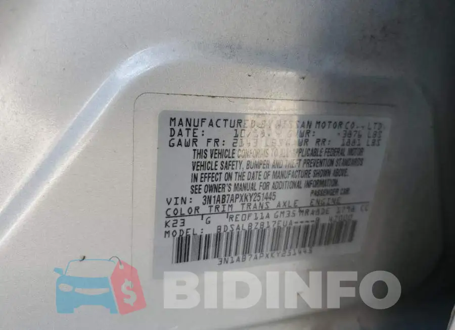 3N1AB7APXKY251445 Photo# 12