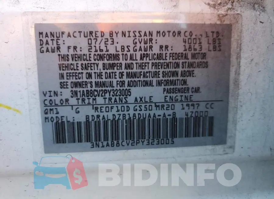 3N1AB8CV2PY323005 Photo# 12