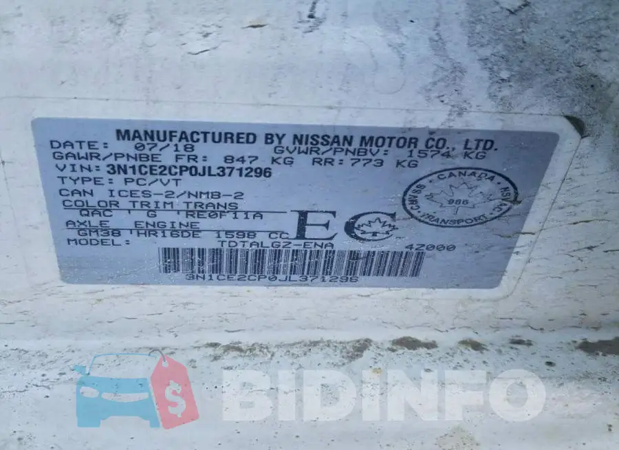 3N1CE2CP0JL371296 Photo# 12