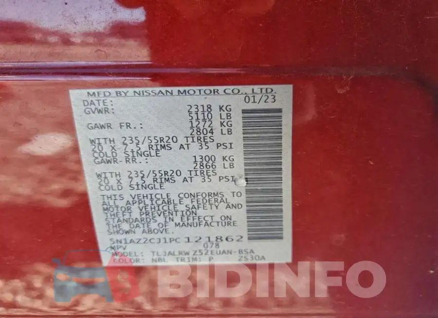 5N1AZ2CJ1PC121862 Photo# 14