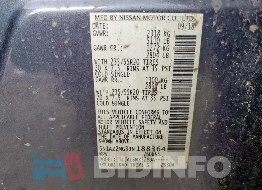 5N1AZ2MG3JN188364 Photo# 14