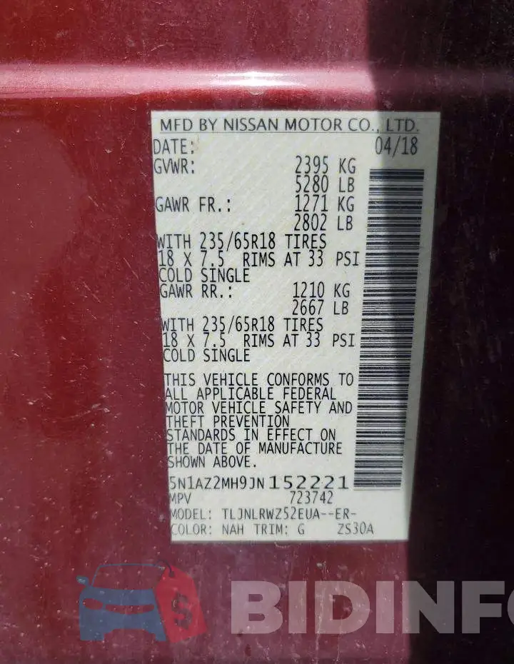 5N1AZ2MH9JN152221 Photo# 14
