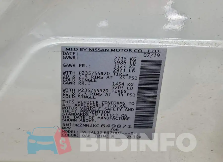 5N1DR2MN2KC649871 Photo# 13