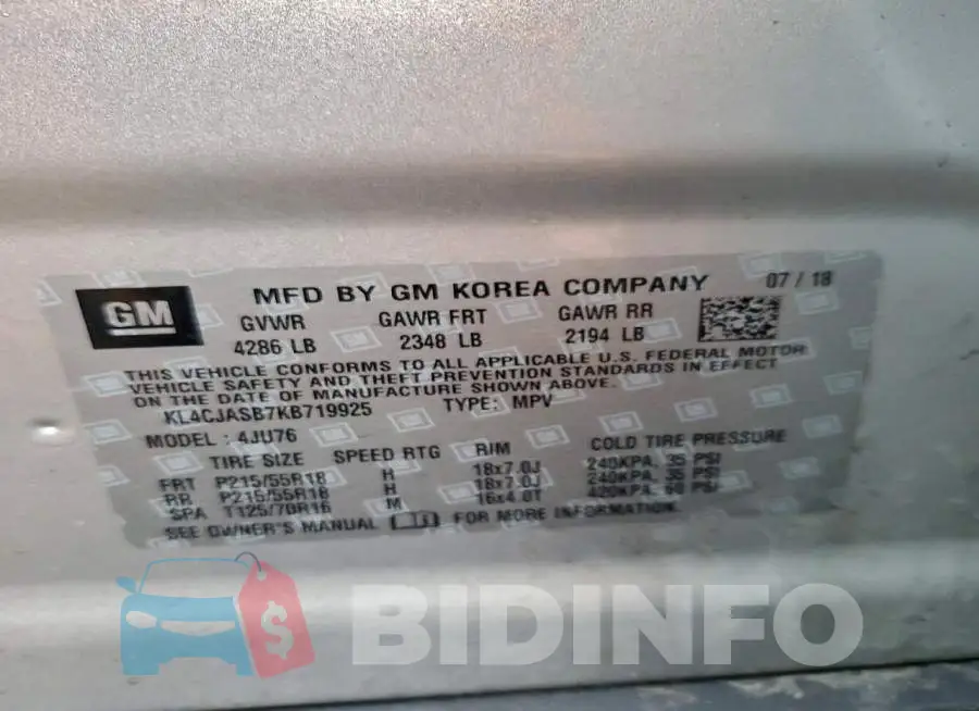KL4CJASB7KB719925 Photo# 13