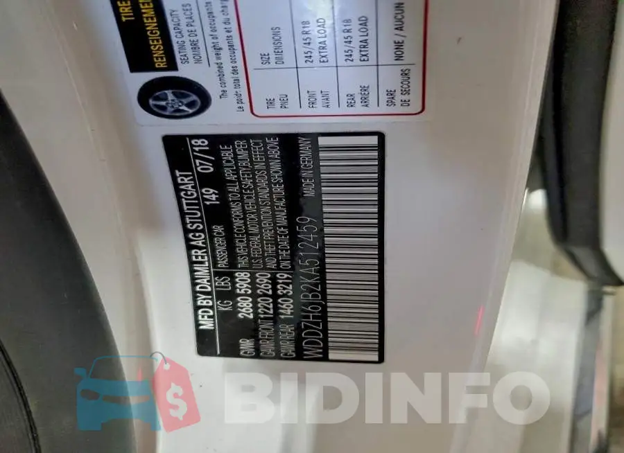 WDDZH6JB2KA512459 Photo# 13