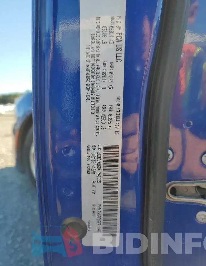 2C3CDXBG8KH741925 Photo# 12