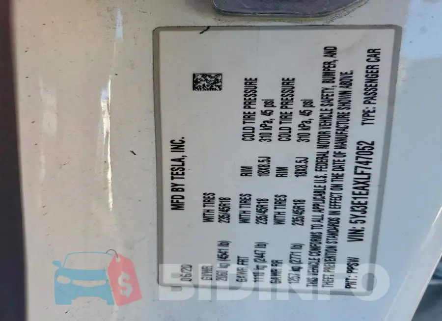 5YJ3E1EAXLF747052 Photo# 12