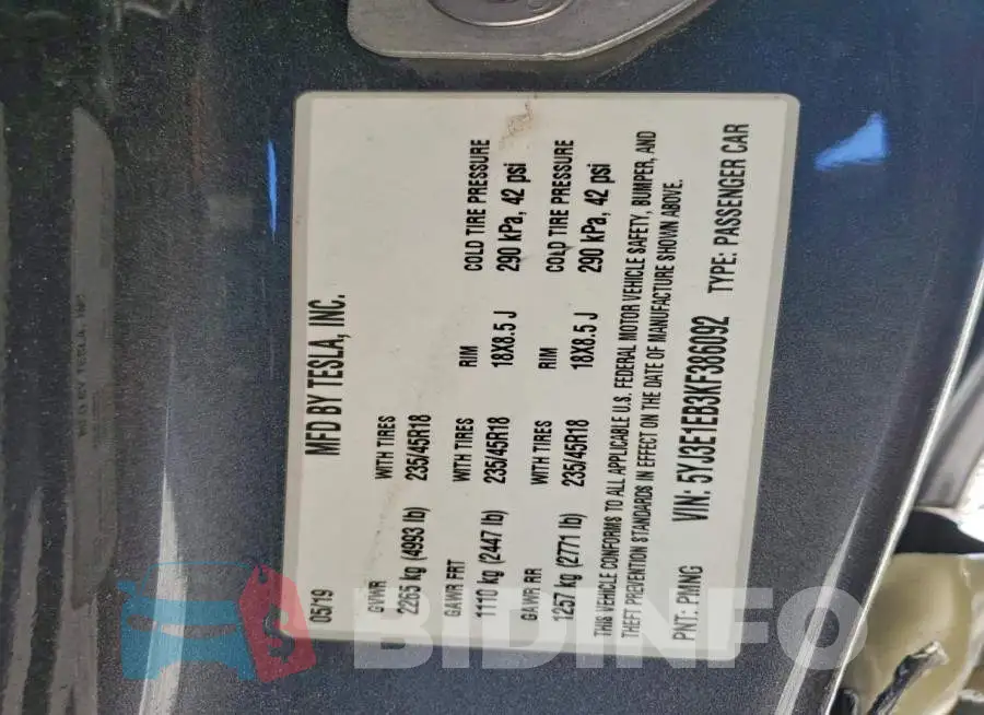 5YJ3E1EB3KF386092 Photo# 13