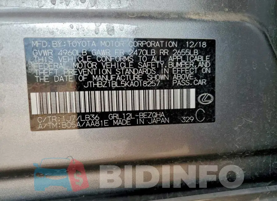 JTHBZ1BL5KA018257 Photo# 12