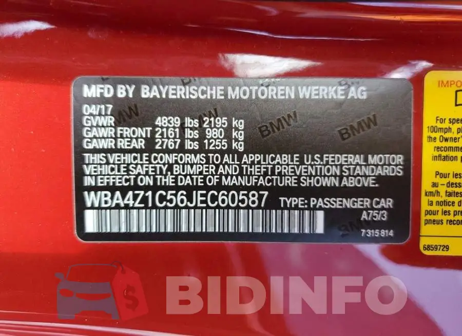 WBA4Z1C56JEC60587 Photo# 12