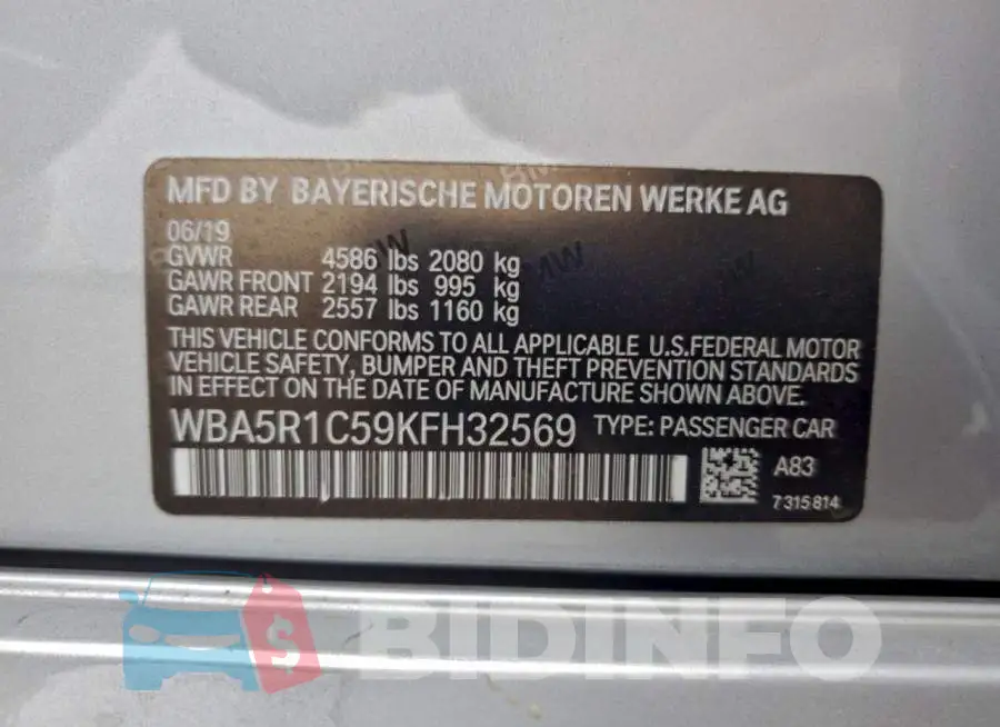 WBA5R1C59KFH32569 Photo# 12