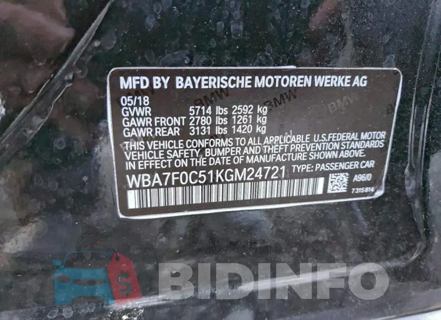 WBA7F0C51KGM24721 Photo# 13