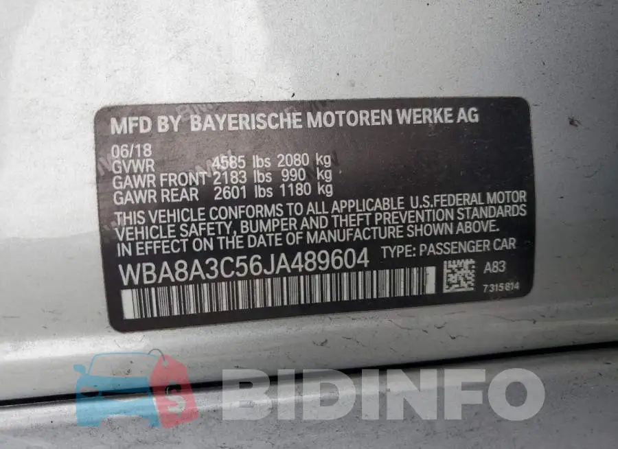 WBA8A3C56JA489604 Photo# 13