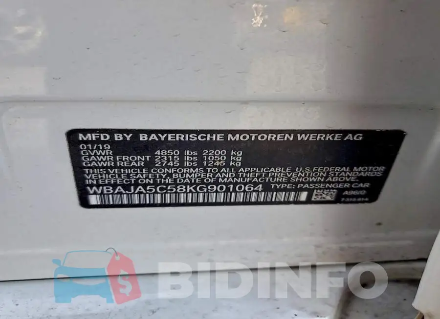 WBAJA5C58KG901064 Photo# 12