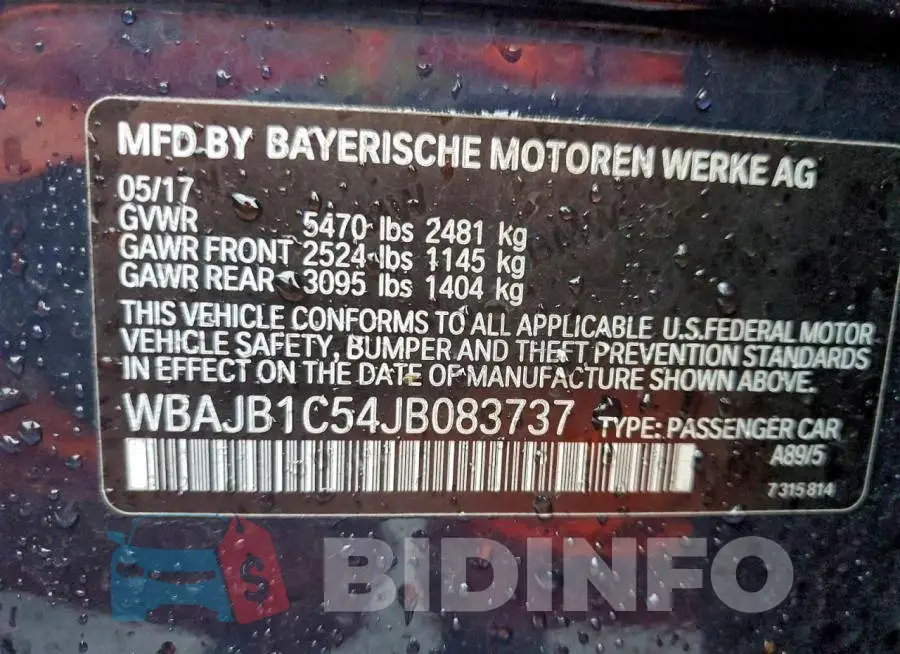 WBAJB1C54JB083737 Photo# 12