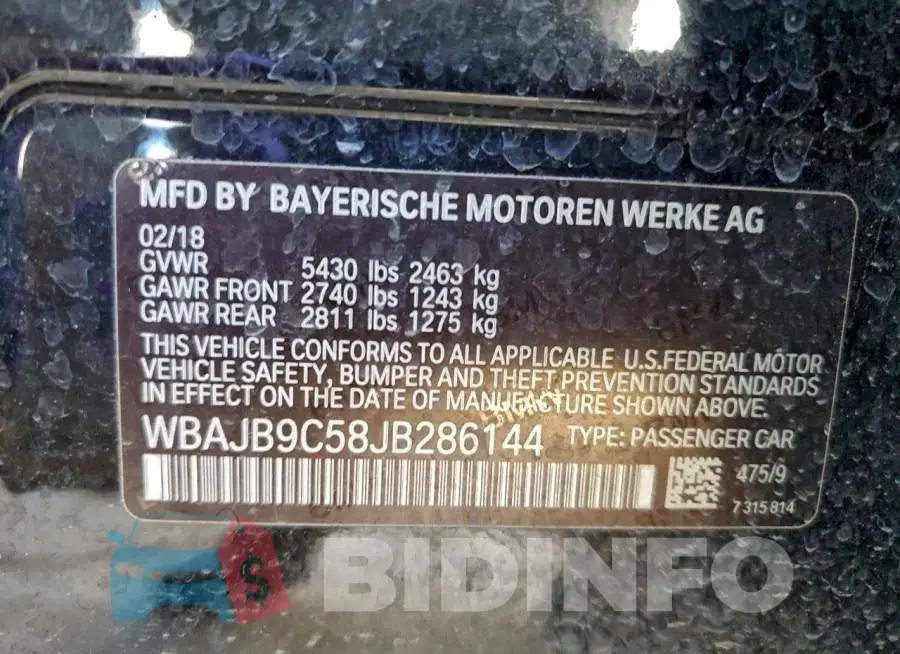 WBAJB9C58JB286144 Photo# 13
