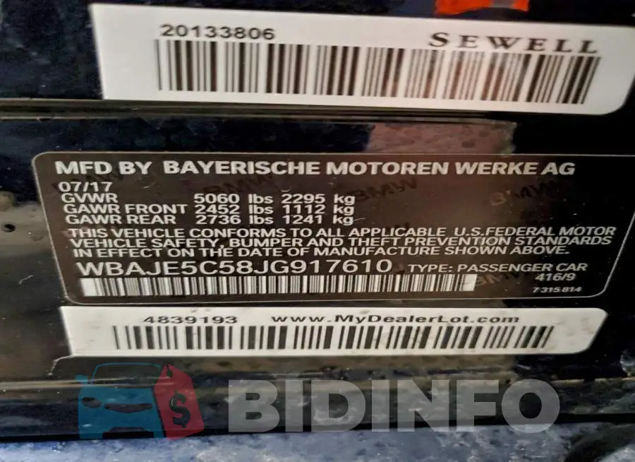 WBAJE5C58JG917610 Photo# 12