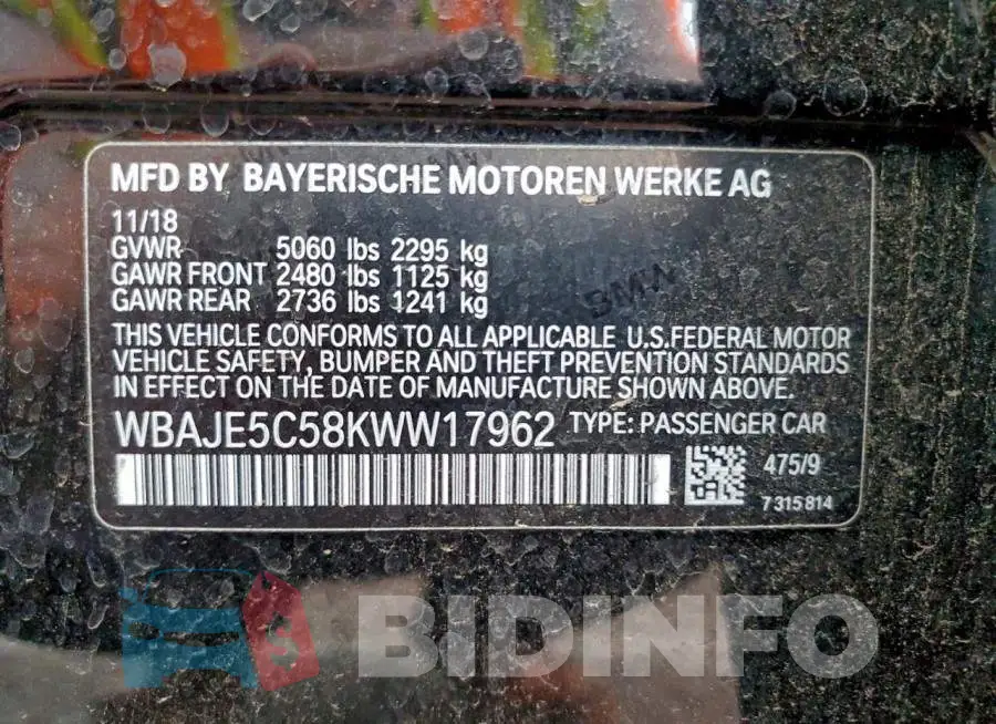 WBAJE5C58KWW17962 Photo# 12