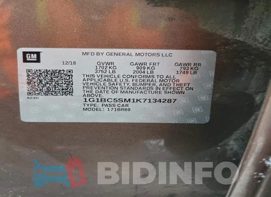 1G1BC5SM1K7134287 Photo# 12