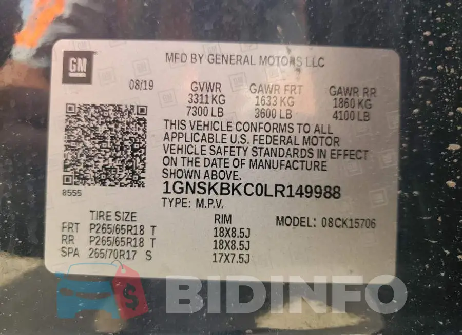 1GNSKBKC0LR149988 Photo# 13