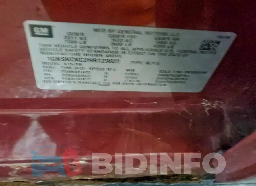 1GNSKCKC2HR129822 Photo# 13