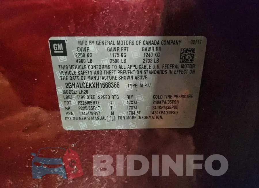 2GNALCEKXH1568366 Photo# 13