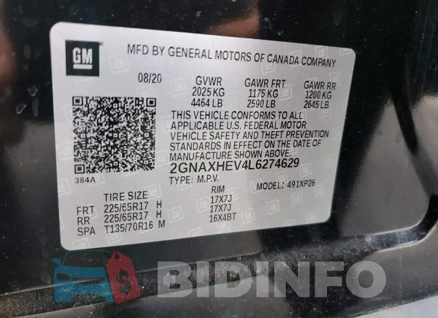 2GNAXHEV4L6274629 Photo# 13