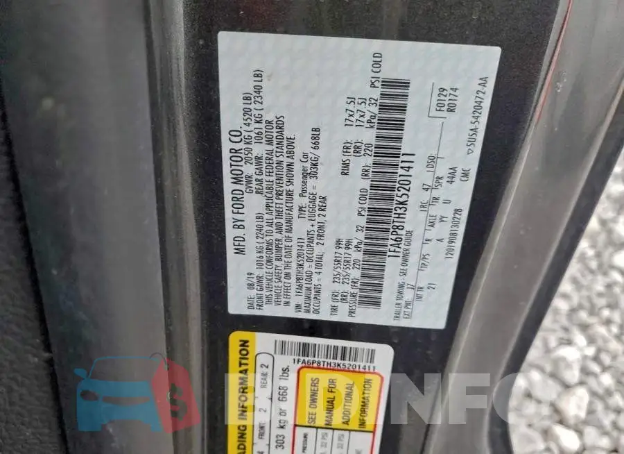 1FA6P8TH3K5201411 Photo# 12