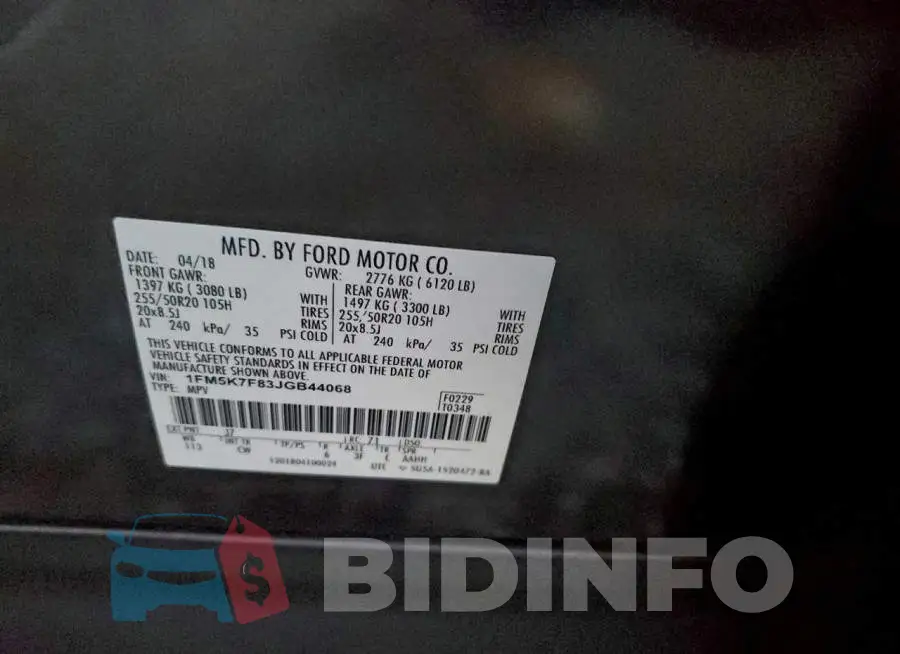 1FM5K7F83JGB44068 Photo# 13