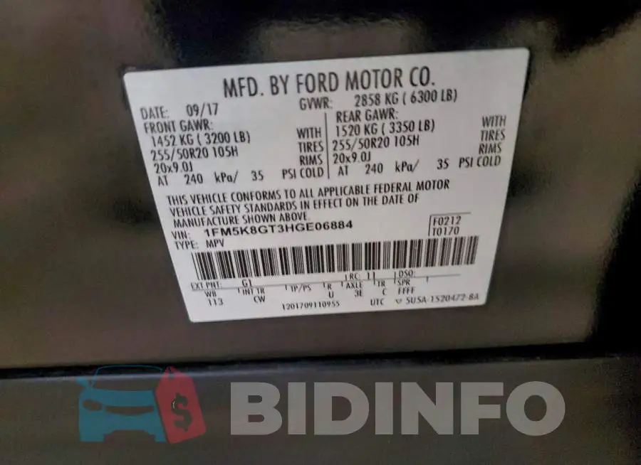 1FM5K8GT3HGE06884 Photo# 13