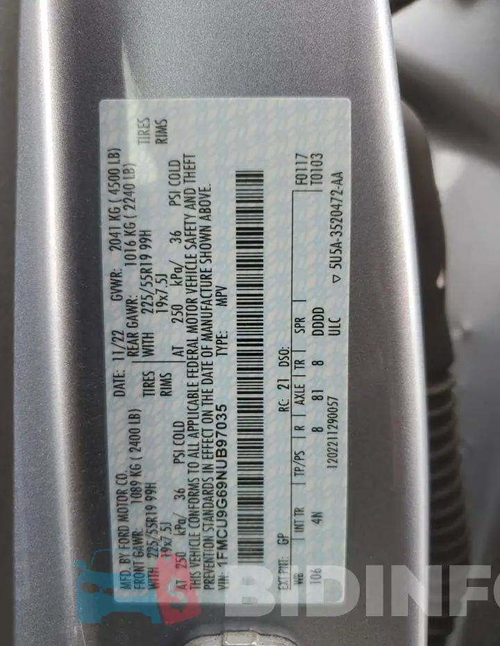 1FMCU9G69NUB97035 Photo# 13