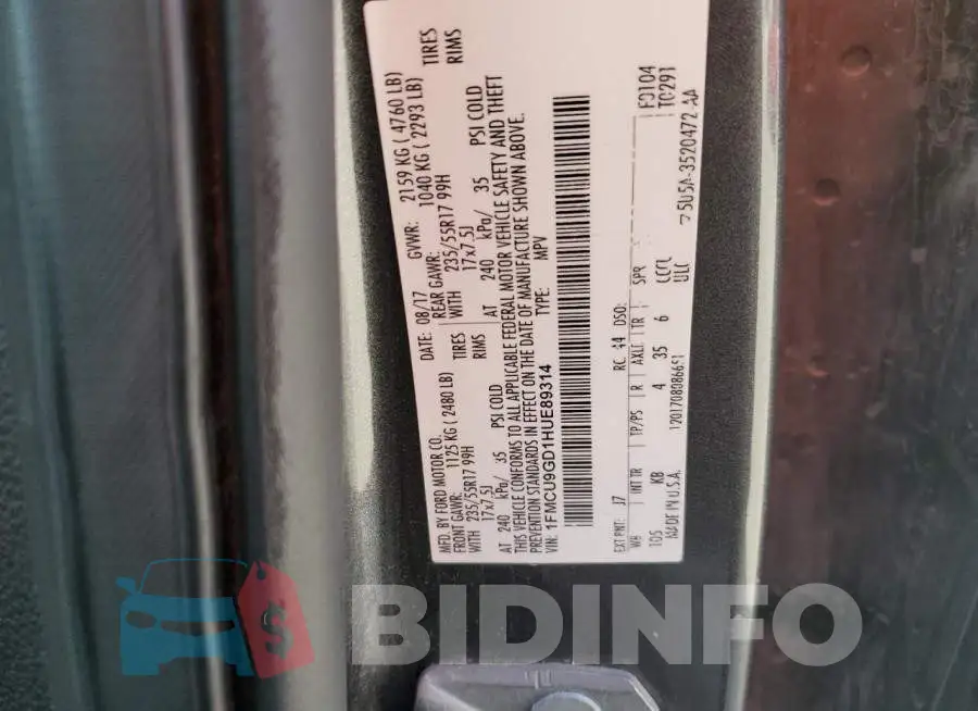 1FMCU9GD1HUE89314 Photo# 13