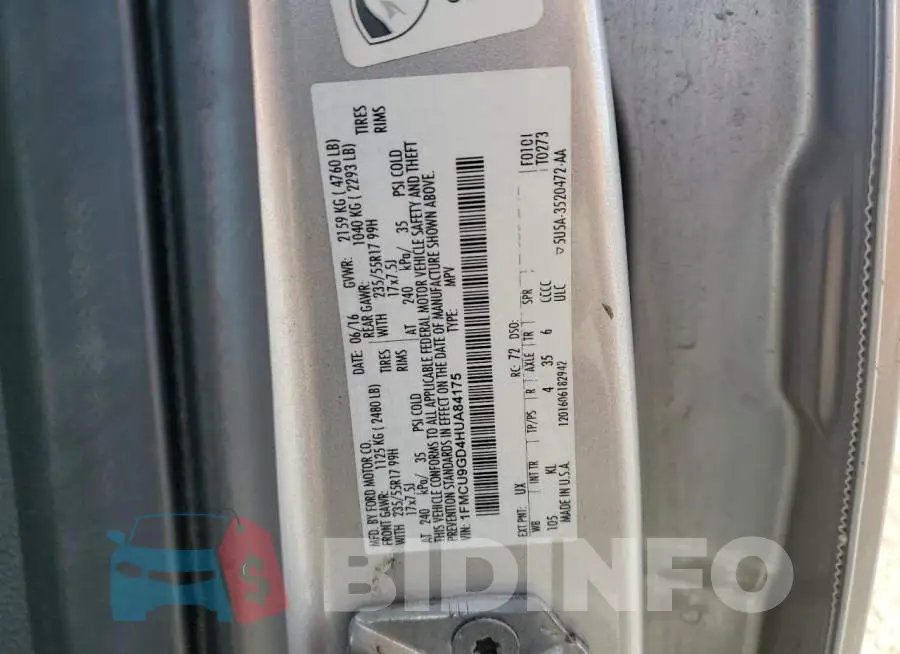 1FMCU9GD4HUA84175 Photo# 12